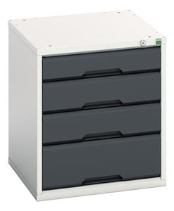 verso drawer cabinet with 4 drawers. WxDxH: 525x550x600mm. RAL 7035/5010 or selected Verso Bench Drawers and Cupboards